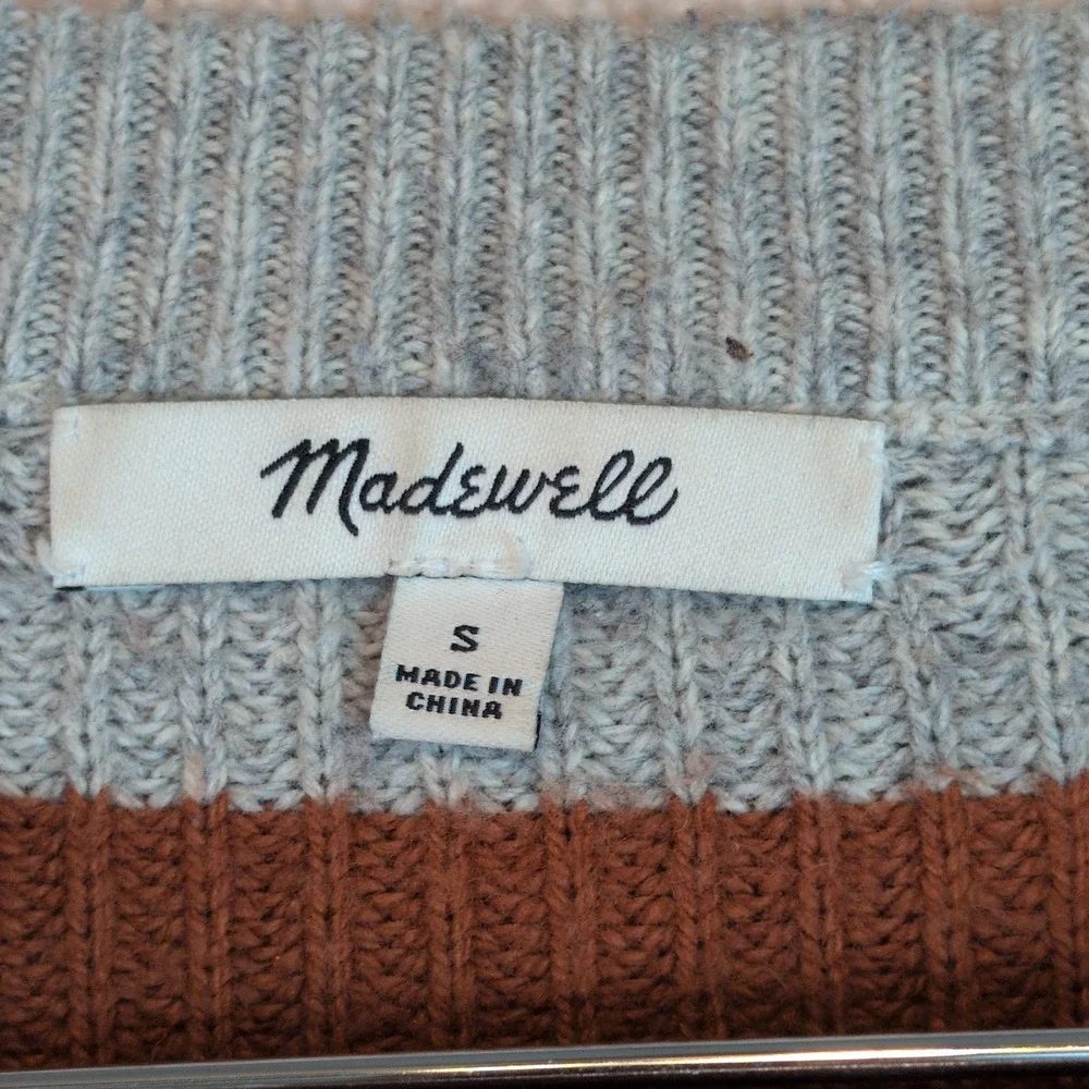 Madewell Sz Sm Oversize Crop Striped Ribbed Crewneck Sweater Multi Color Office